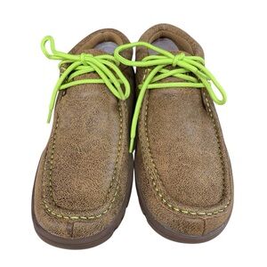 FERRINI Brown Leather Moccasin Shoes with Neon Laces – Size 7.5B